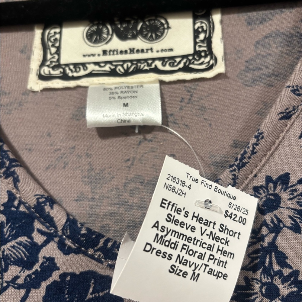 NWT Effie's Heart Tan Dress with Navy Floral Print - Picture 3 of 5